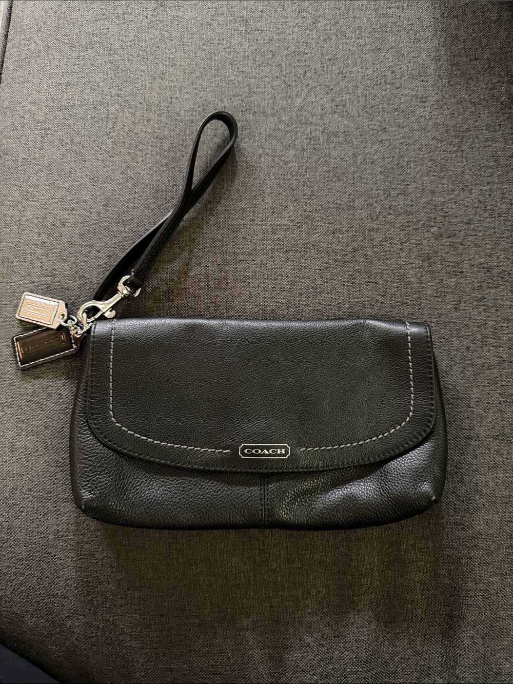 Coach Black Leather Wristlet Clutch with Silver Logo Hardware